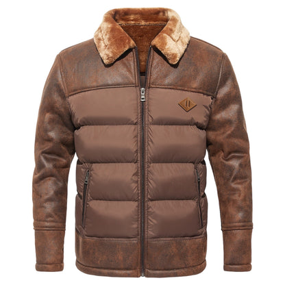 Herren-Lederjacke mit gesteppten Einsätzen, Plüschkragen und Plüschfutter für den Winter, Ansicht 3