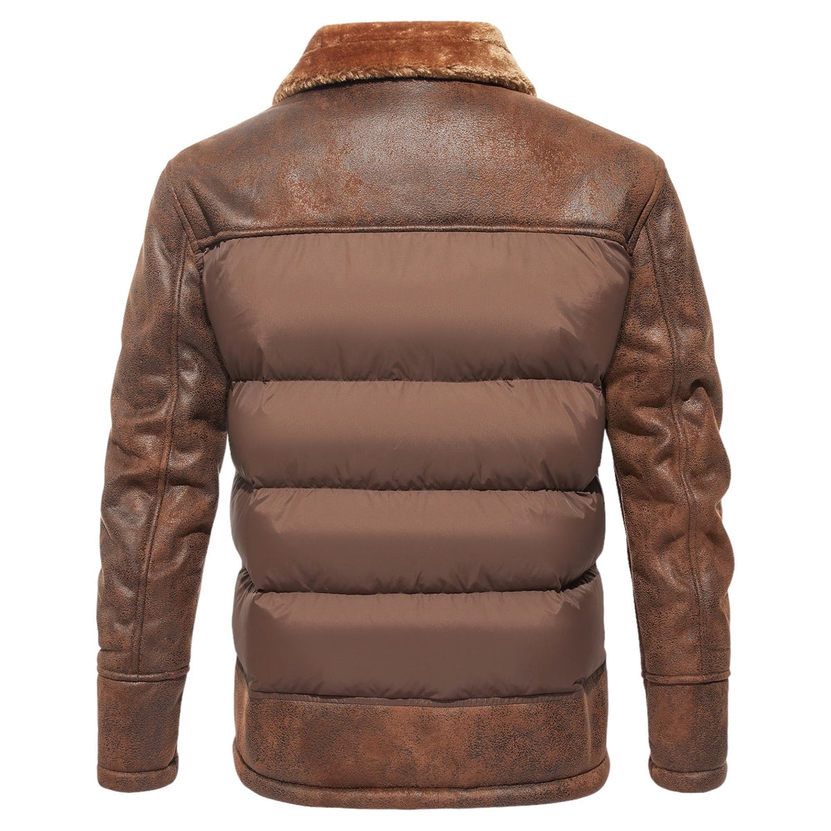 Herren-Lederjacke mit gesteppten Einsätzen, Plüschkragen und Plüschfutter für den Winter, Ansicht 4