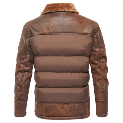 Herren-Lederjacke mit gesteppten Einsätzen, Plüschkragen und Plüschfutter für den Winter, Ansicht 4