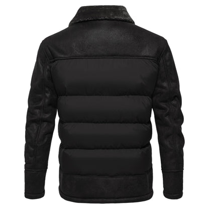 Herren-Lederjacke mit gesteppten Einsätzen, Plüschkragen und Plüschfutter für den Winter, Ansicht 5