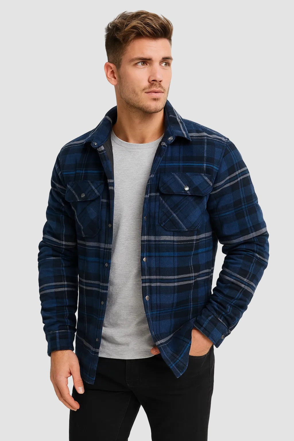 Herren-Overshirt aus Flanell mit Karomuster, Brusttaschen und Druckknöpfen, Ansicht 7