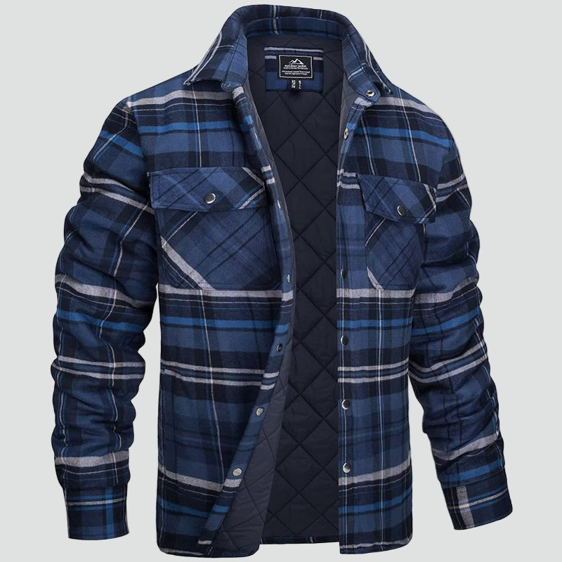 Herren-Overshirt aus Flanell mit Karomuster, Brusttaschen und Druckknöpfen in Dunkelblau
