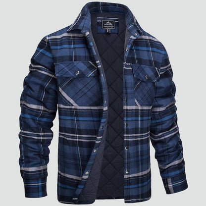 Herren-Overshirt aus Flanell mit Karomuster, Brusttaschen und Druckknöpfen in Dunkelblau