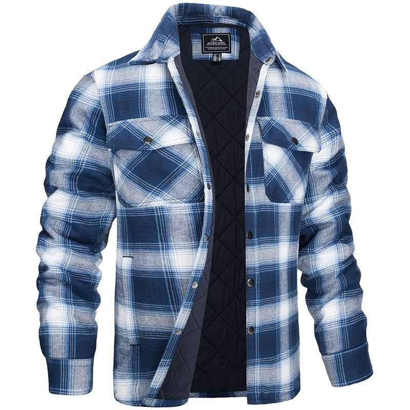 Herren-Overshirt aus Flanell mit Karomuster, Brusttaschen und Druckknöpfen in Hellblau