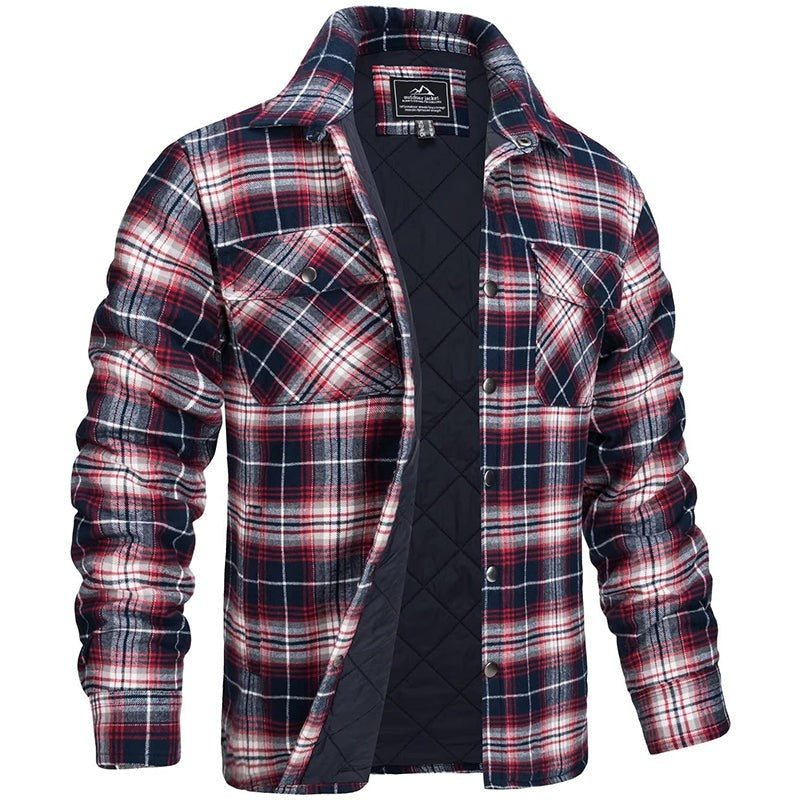 Herren-Overshirt aus Flanell mit Karomuster, Brusttaschen und Druckknöpfen in Rot