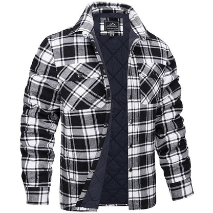 Herren-Overshirt aus Flanell mit Karomuster, Brusttaschen und Druckknöpfen in Schwarz