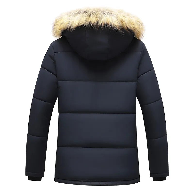 Herren-Parka mit abnehmbarer Kunstfellkapuze, warmem Futter und Pattentaschen für den Winter, Ansicht 3