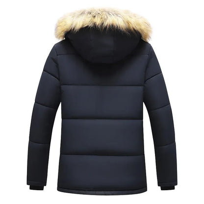 Herren-Parka mit abnehmbarer Kunstfellkapuze, warmem Futter und Pattentaschen für den Winter, Ansicht 3
