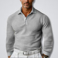 Herren-Polopullover in Waffelstruktur mit Polokragen, Knopfleiste und langen Ärmeln