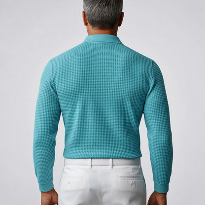 Herren-Polopullover in Waffelstruktur mit Polokragen, Knopfleiste und langen Ärmeln, Ansicht 7