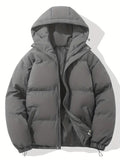Herren-Pufferjacke mit fester Kapuze, horizontaler Steppung und durchgehendem Reißverschluss