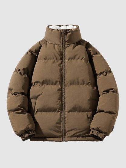 Herren-Pufferjacke mit Fleecefutter, Stehkragen und Reißverschluss für Herbst und Winter, Ansicht 5