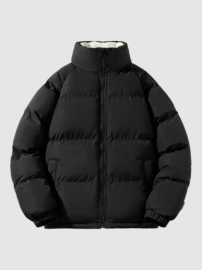 Herren-Pufferjacke mit Fleecefutter, Stehkragen und Reißverschluss für Herbst und Winter, Ansicht 6