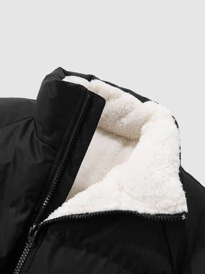 Herren-Pufferjacke mit Fleecefutter, Stehkragen und Reißverschluss für Herbst und Winter, Ansicht 8
