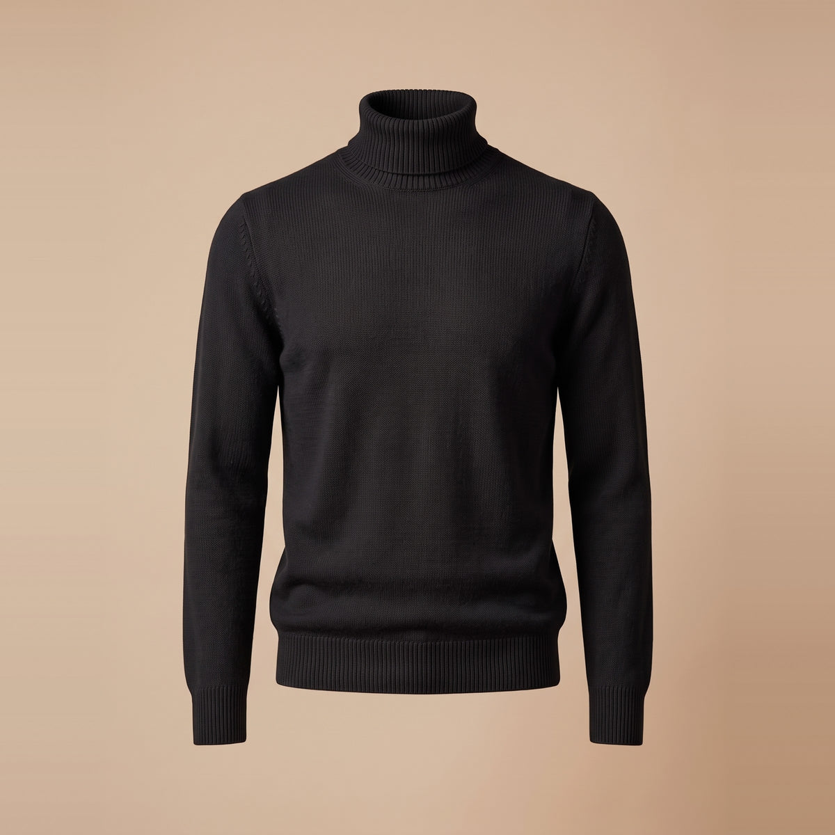 Herren-Rollkragenpullover aus Merinowolle in Schwarz, Vorderansicht