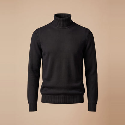 Herren-Rollkragenpullover aus Merinowolle in Schwarz, Vorderansicht