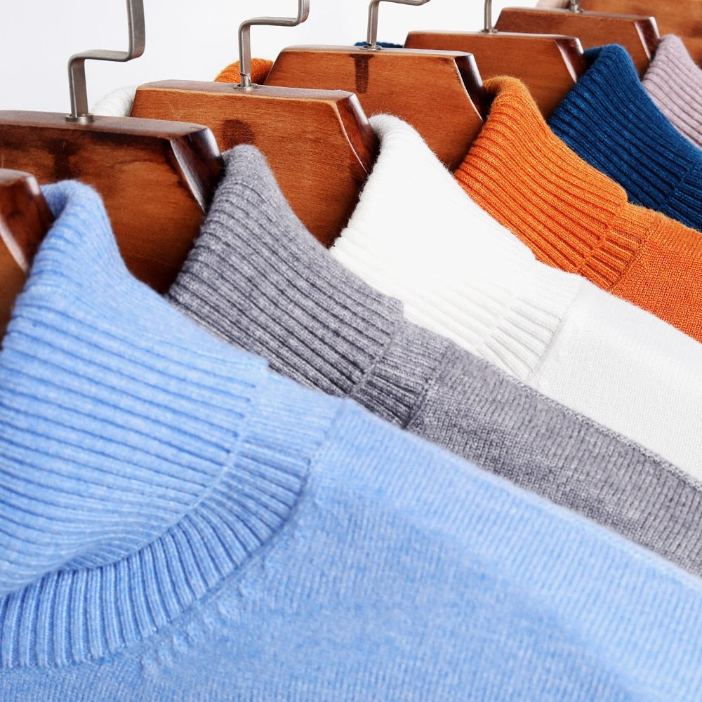 Herren-Rollkragenpullover aus Feinstrick mit Rippbündchen für Herbst und Winter, Ansicht 14