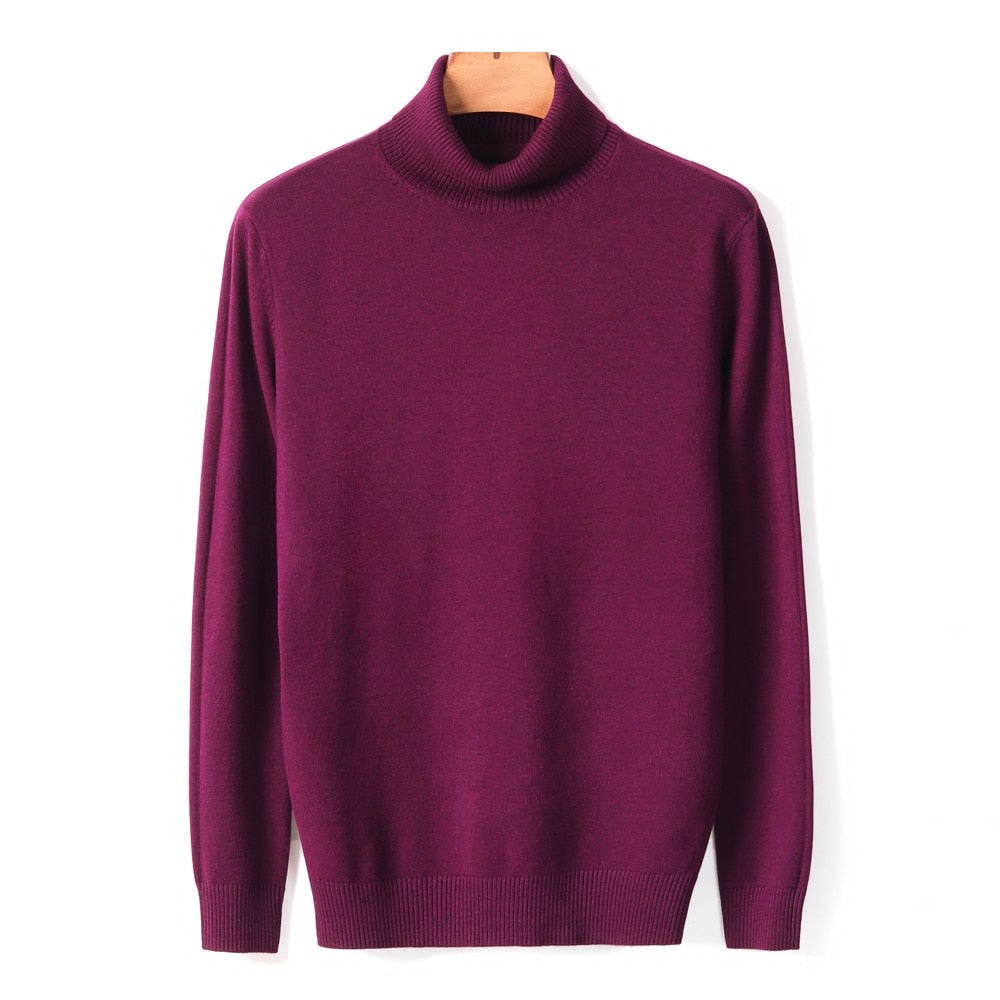Herren-Rollkragenpullover aus Feinstrick mit Rippbündchen für Herbst und Winter in Bordeaux