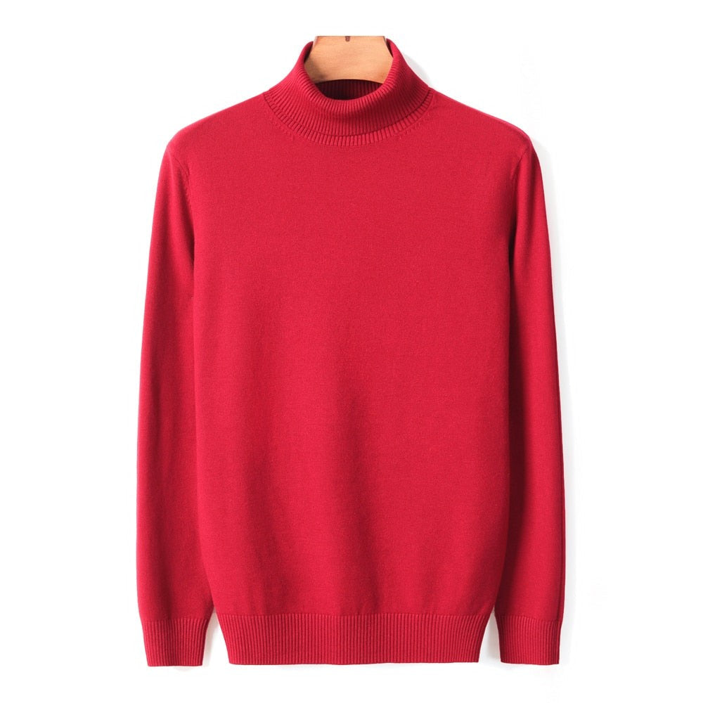 Herren-Rollkragenpullover aus Feinstrick mit Rippbündchen für Herbst und Winter in Rot