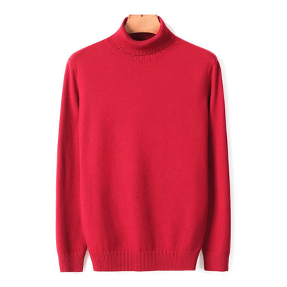 Herren-Rollkragenpullover aus Feinstrick mit Rippbündchen für Herbst und Winter in Rot