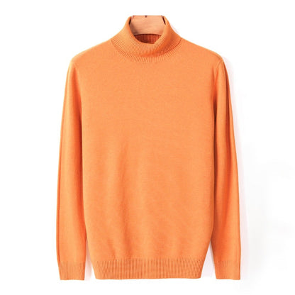 Herren-Rollkragenpullover aus Feinstrick mit Rippbündchen für Herbst und Winter in Orange