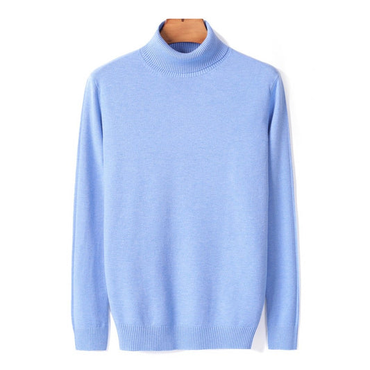 Herren-Rollkragenpullover aus Feinstrick mit Rippbündchen für Herbst und Winter in Hellblau