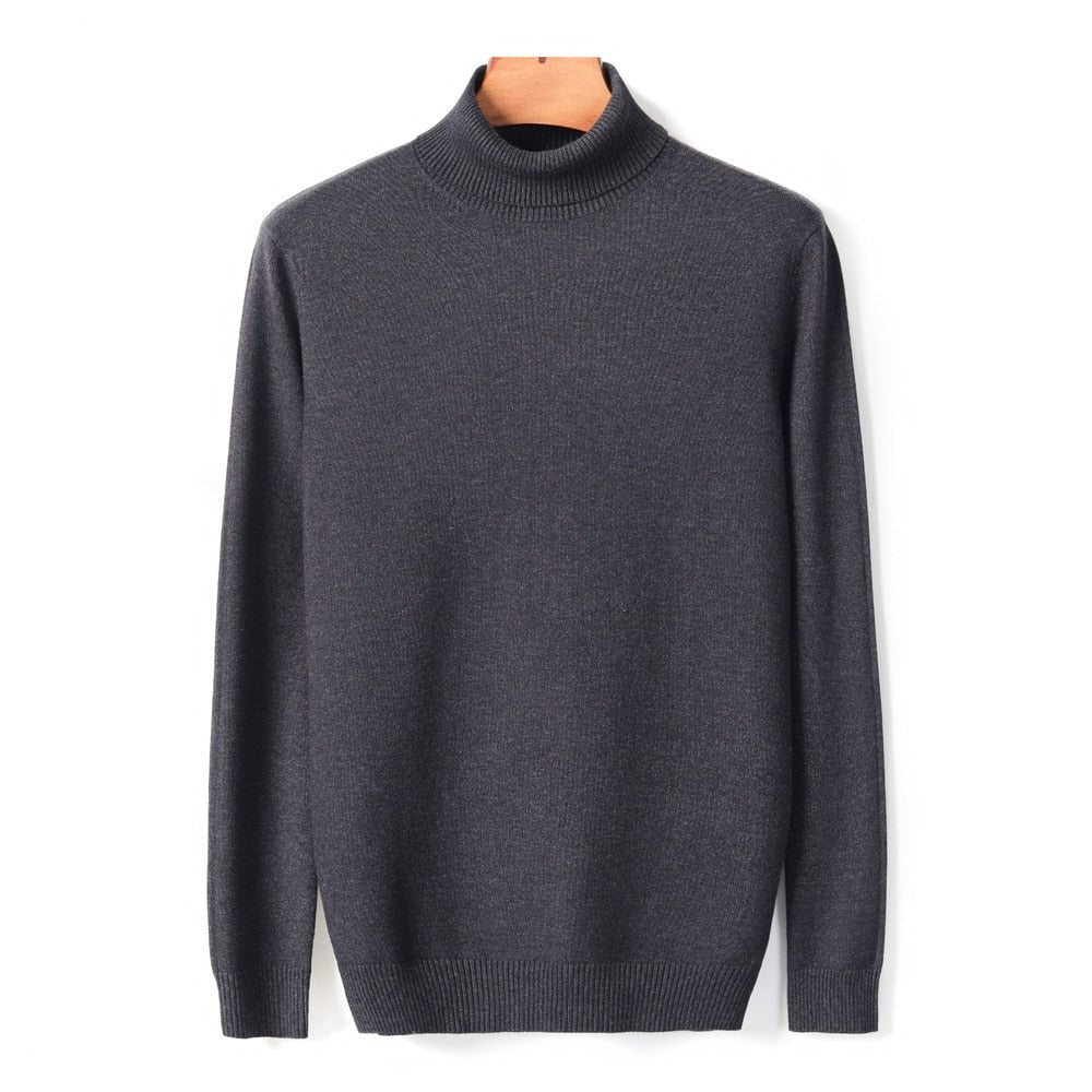 Herren-Rollkragenpullover aus Feinstrick mit Rippbündchen für Herbst und Winter in Grau