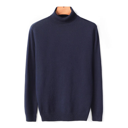 Herren-Rollkragenpullover aus Feinstrick mit Rippbündchen für Herbst und Winter in Marineblau