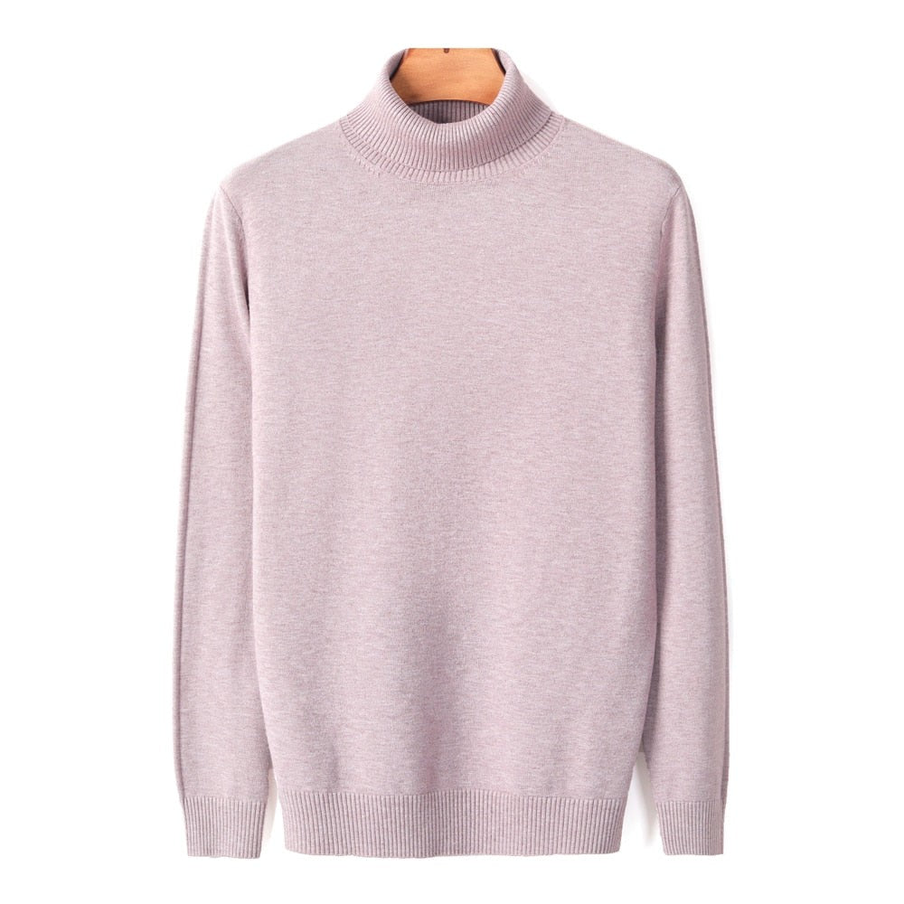 Herren-Rollkragenpullover aus Feinstrick mit Rippbündchen für Herbst und Winter in Beige