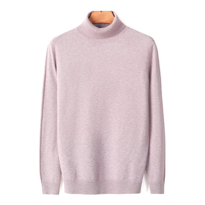 Herren-Rollkragenpullover aus Feinstrick mit Rippbündchen für Herbst und Winter in Beige