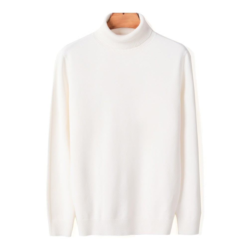 Herren-Rollkragenpullover aus Feinstrick mit Rippbündchen für Herbst und Winter in Weiß