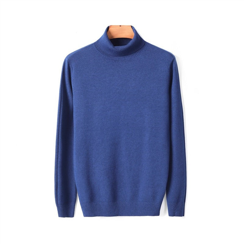 Herren-Rollkragenpullover aus Feinstrick mit Rippbündchen für Herbst und Winter in Blau