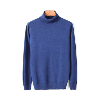Herren-Rollkragenpullover aus Feinstrick mit Rippbündchen für Herbst und Winter in Blau