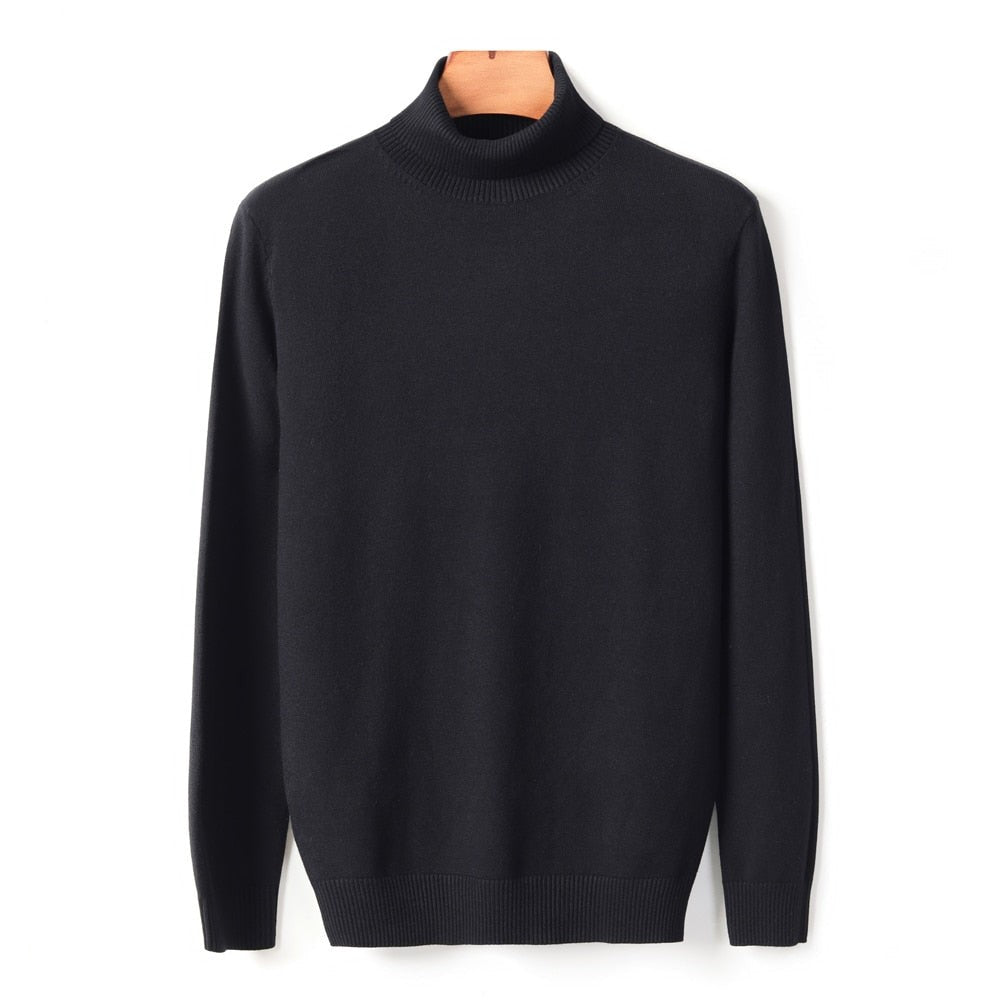 Herren-Rollkragenpullover aus Feinstrick mit Rippbündchen für Herbst und Winter in Schwarz