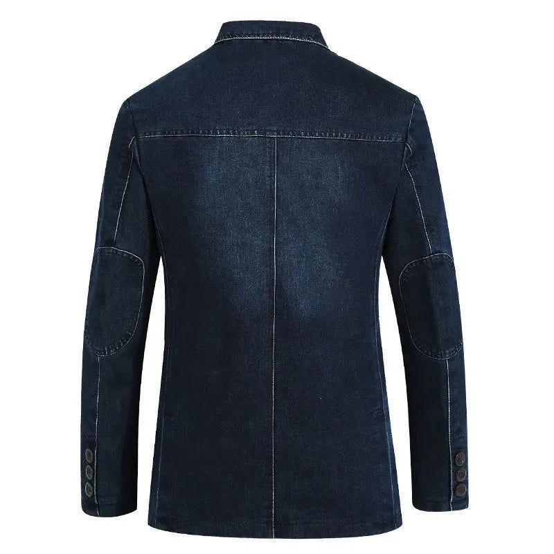 Herren-Sakko in Jeansoptik mit Reverskragen, aufgesetzten Taschen und Ellbogenpatches, Ansicht 3