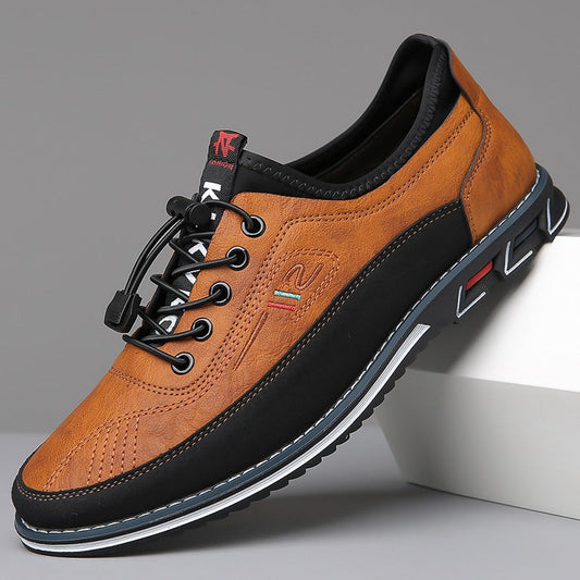 Herren-Schnürschuhe mit elastischer Schnellschnürung, Dämpfung und Profilsohle für Alltag und Büro in Camelbraun