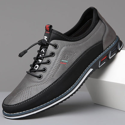 Herren-Schnürschuhe mit elastischer Schnellschnürung, Dämpfung und Profilsohle für Alltag und Büro in Anthrazitgrau