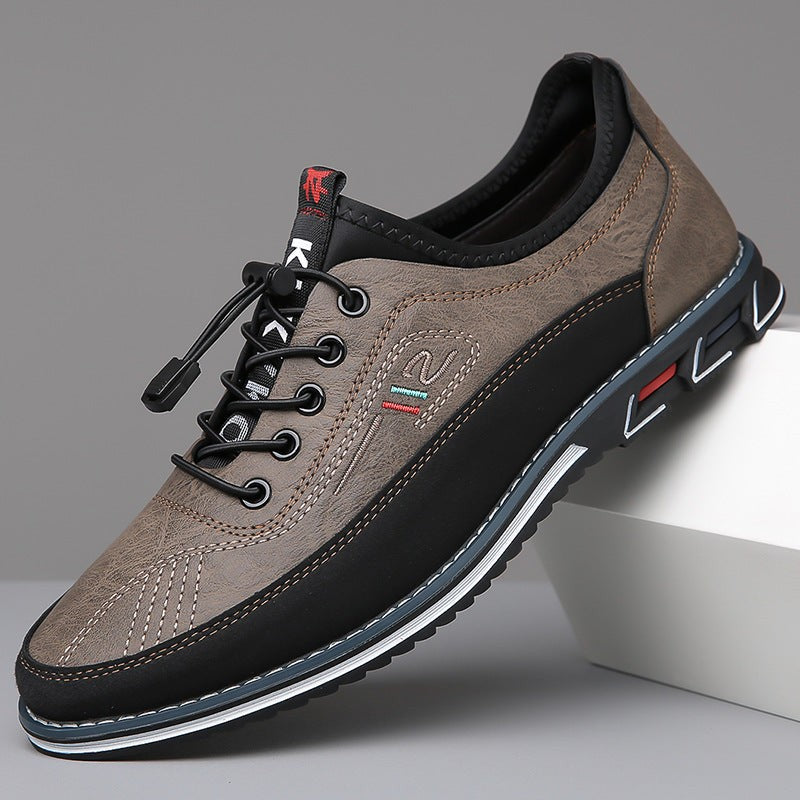 Herren-Schnürschuhe mit elastischer Schnellschnürung, Dämpfung und Profilsohle für Alltag und Büro in Steingrau
