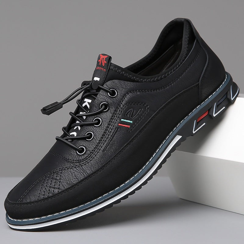 Herren-Schnürschuhe mit elastischer Schnellschnürung, Dämpfung und Profilsohle für Alltag und Büro in Mitternachtsschwarz