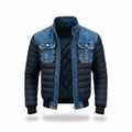 Herren-Steppjacke mit Jeans-Passe, Brusttaschen aus Denim und Stehkragen