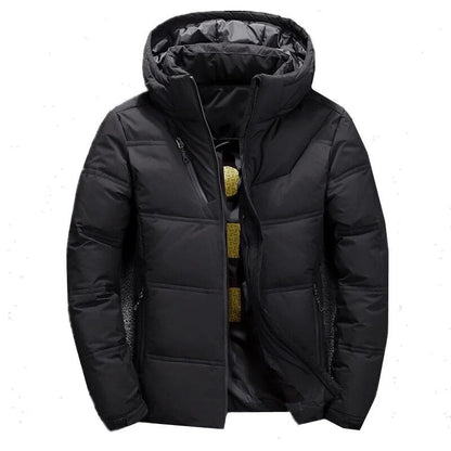 Herren-Steppjacke mit Kapuze und Brusttasche mit Reißverschluss für den Winter in Schwarz