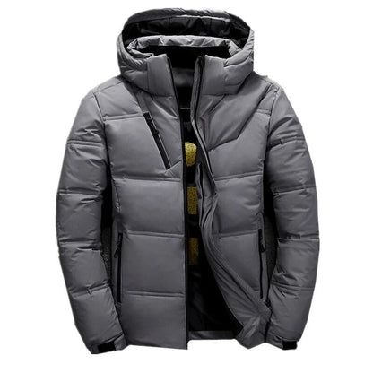 Herren-Steppjacke mit Kapuze und Brusttasche mit Reißverschluss für den Winter in Dunkelgrau