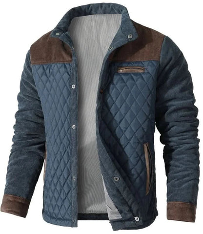 Herren-Steppjacke mit Stehkragen, Kunstlederbesatz und Druckknopfleiste für die Übergangszeit, Ansicht 3