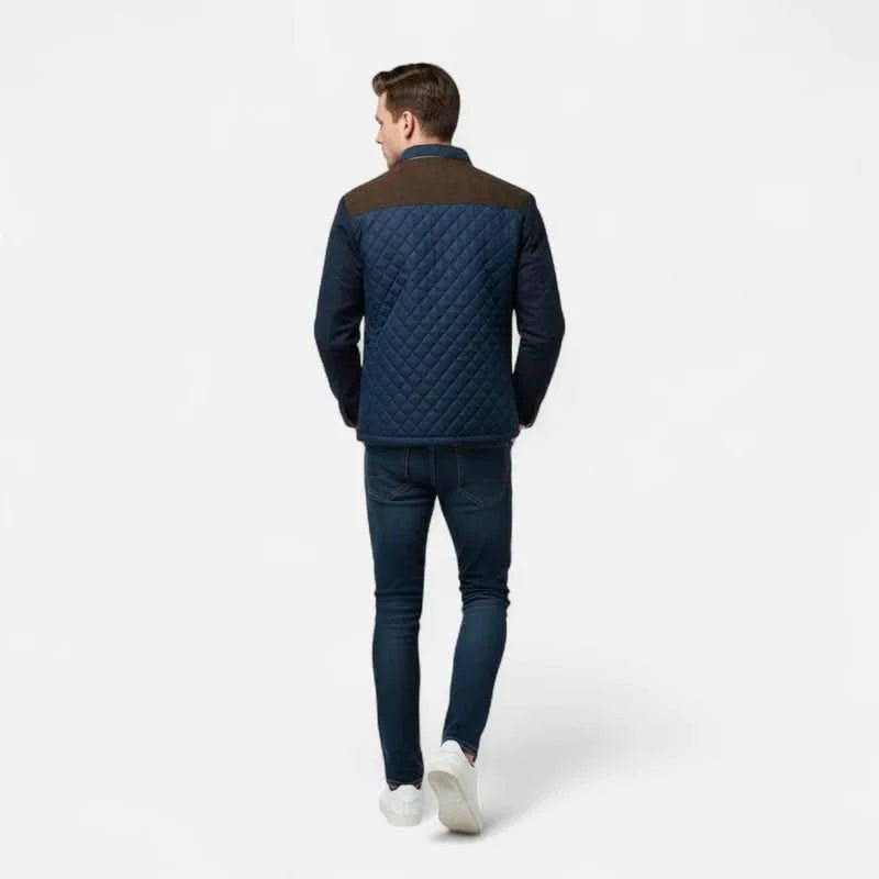Herren-Steppjacke mit Stehkragen, Kunstlederbesatz und Druckknopfleiste für die Übergangszeit, Ansicht 7