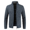 Herren-Strickjacke aus Wolle mit Stehkragen, Reißverschluss und warmem Karofutter