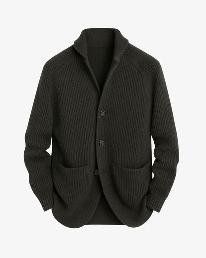 Herren-Strickjacke in Rippstrick mit Reverskragen, Knopfleiste und aufgesetzten Taschen, Ansicht 7