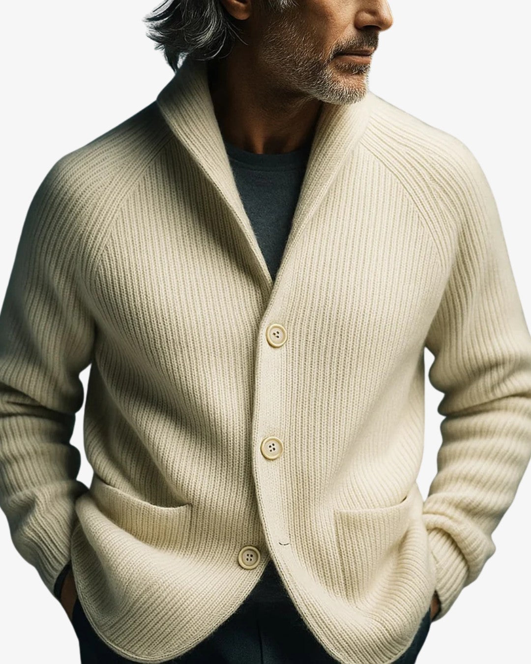 Herren-Strickjacke in Rippstrick mit Reverskragen, Knopfleiste und aufgesetzten Taschen, Ansicht 9