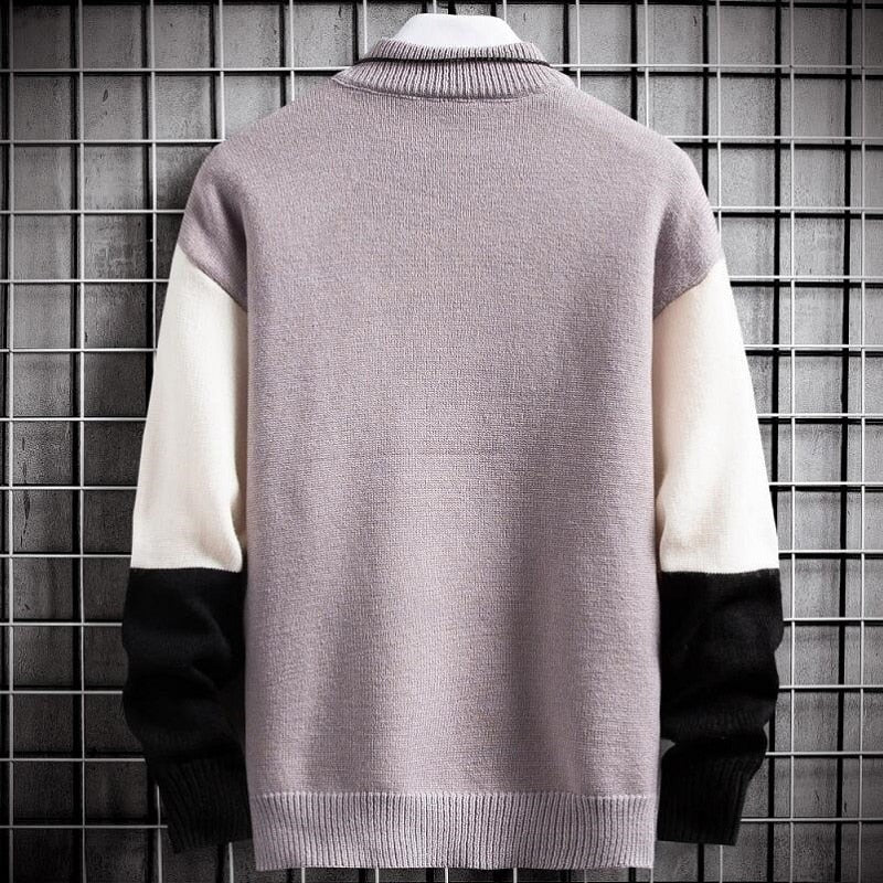Herren-Strickpullover im Patchwork-Design mit Rundhals und elastischen Bündchen, Ansicht 4