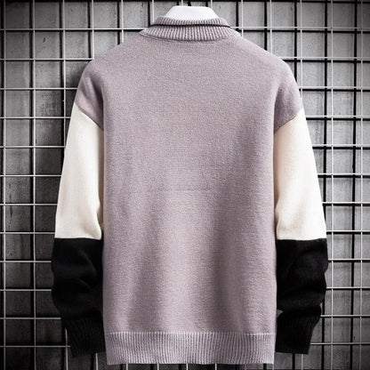 Herren-Strickpullover im Patchwork-Design mit Rundhals und elastischen Bündchen, Ansicht 4