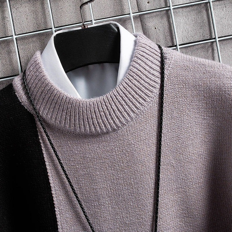 Herren-Strickpullover im Patchwork-Design mit Rundhals und elastischen Bündchen, Ansicht 6